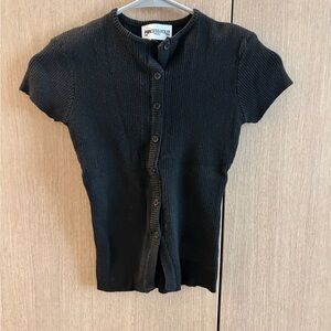 Princess Polly Black Ribbed Button-Front Top